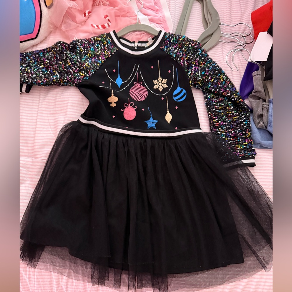 Nordstrom Black Dress with Colorful Sequin Sleeves
